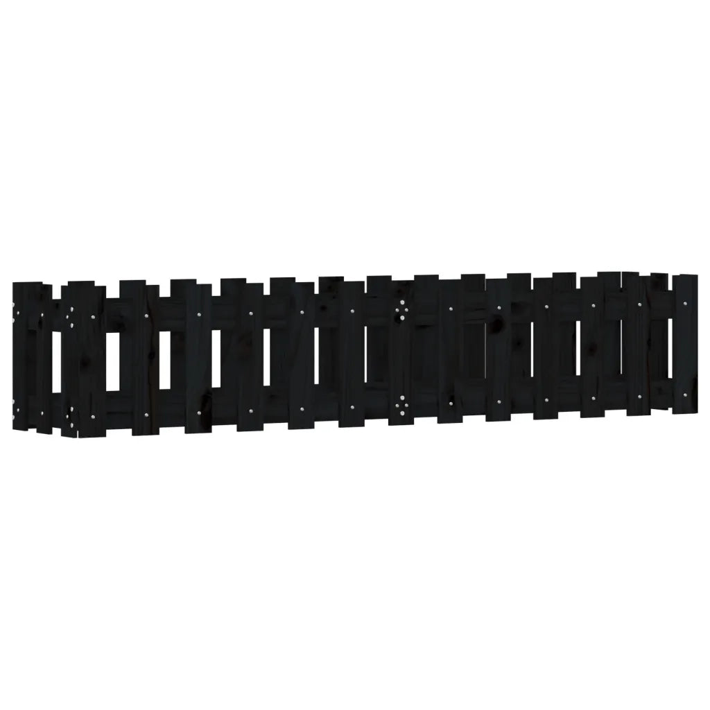 Fioriera Giardino a Recinzione Nera 150x30x30cm Massello Pino 832489