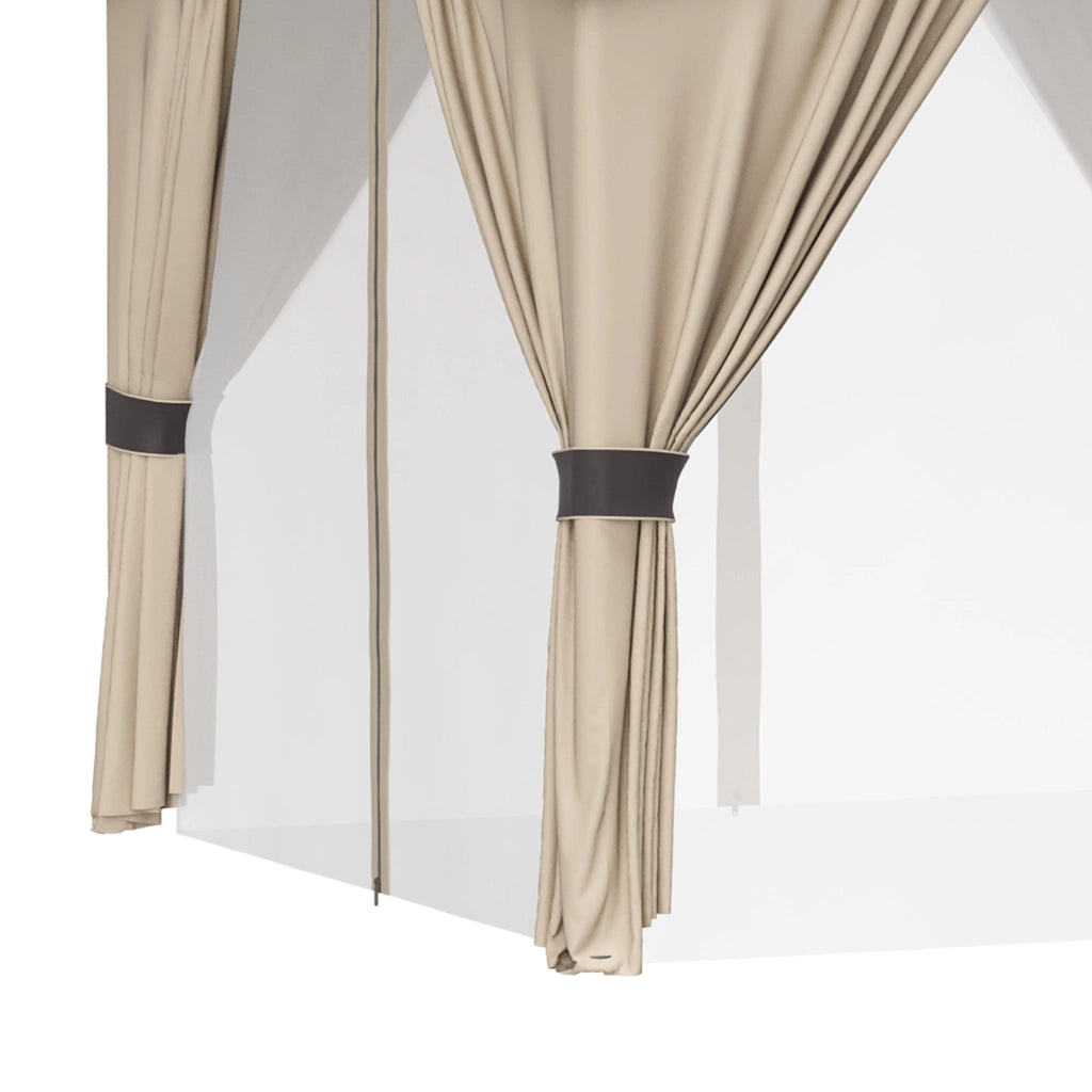 Gazebo da Giardino 3x3m con Tende e Zanzariere in Acciaio Beige e Grigio