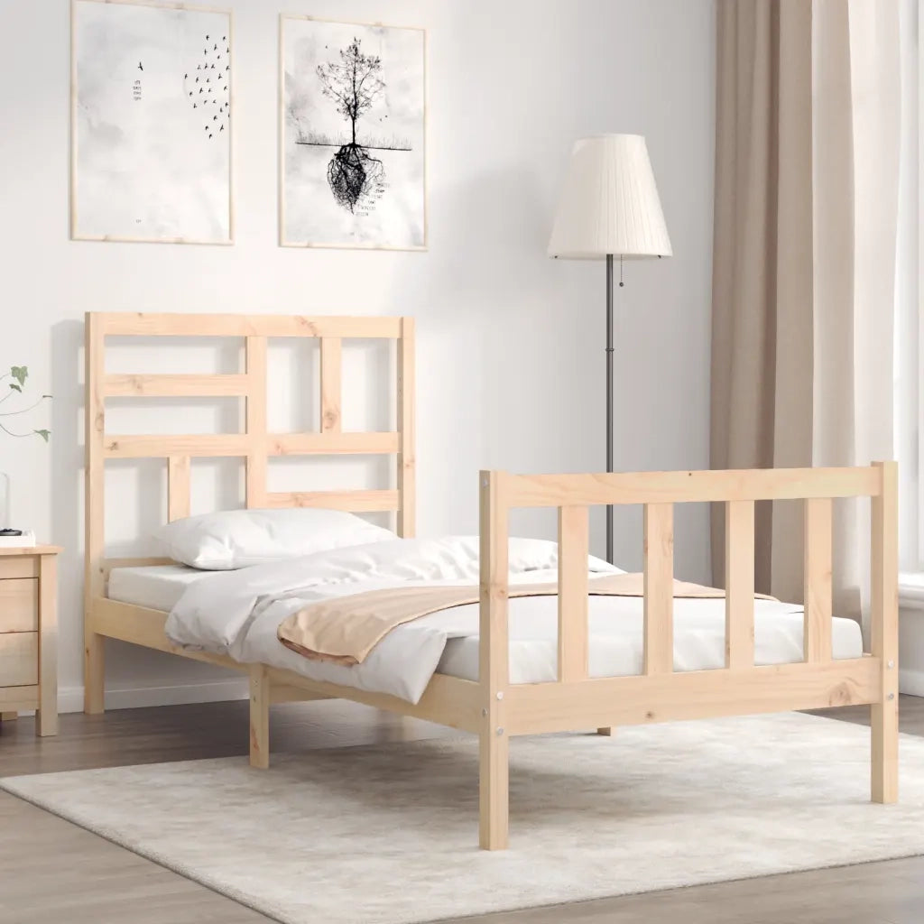 Giroletto con Testiera Single-Struttura Letto in Legno Massello 424941