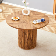 Tavolo da pranzo rotondo in MDF e metallo con piano a 4 segmenti e base cilindrica, per cucina, effetto legno, 100 × 76 cm