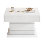TAVOLINO da salotto 70x70x45 cm bianco lucido con piano sollevabile e cassetto