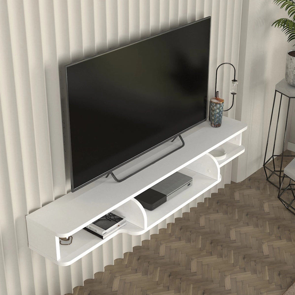Mensola Porta TV Sospesa Aar con Scomparti Aperti 135 x 30 x 16 cm - Bianco [en.casa]