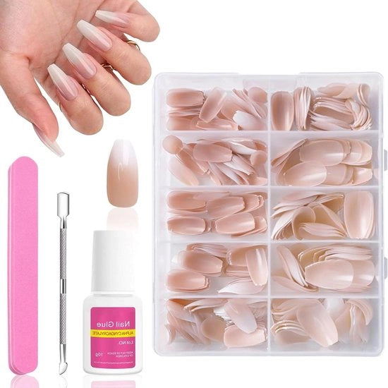 240 pezzi di chiodini francesi 10 misure colori a strisce rosa bianco set di chiodini in plastica con colla per manicure DIY per donne e ragazze
