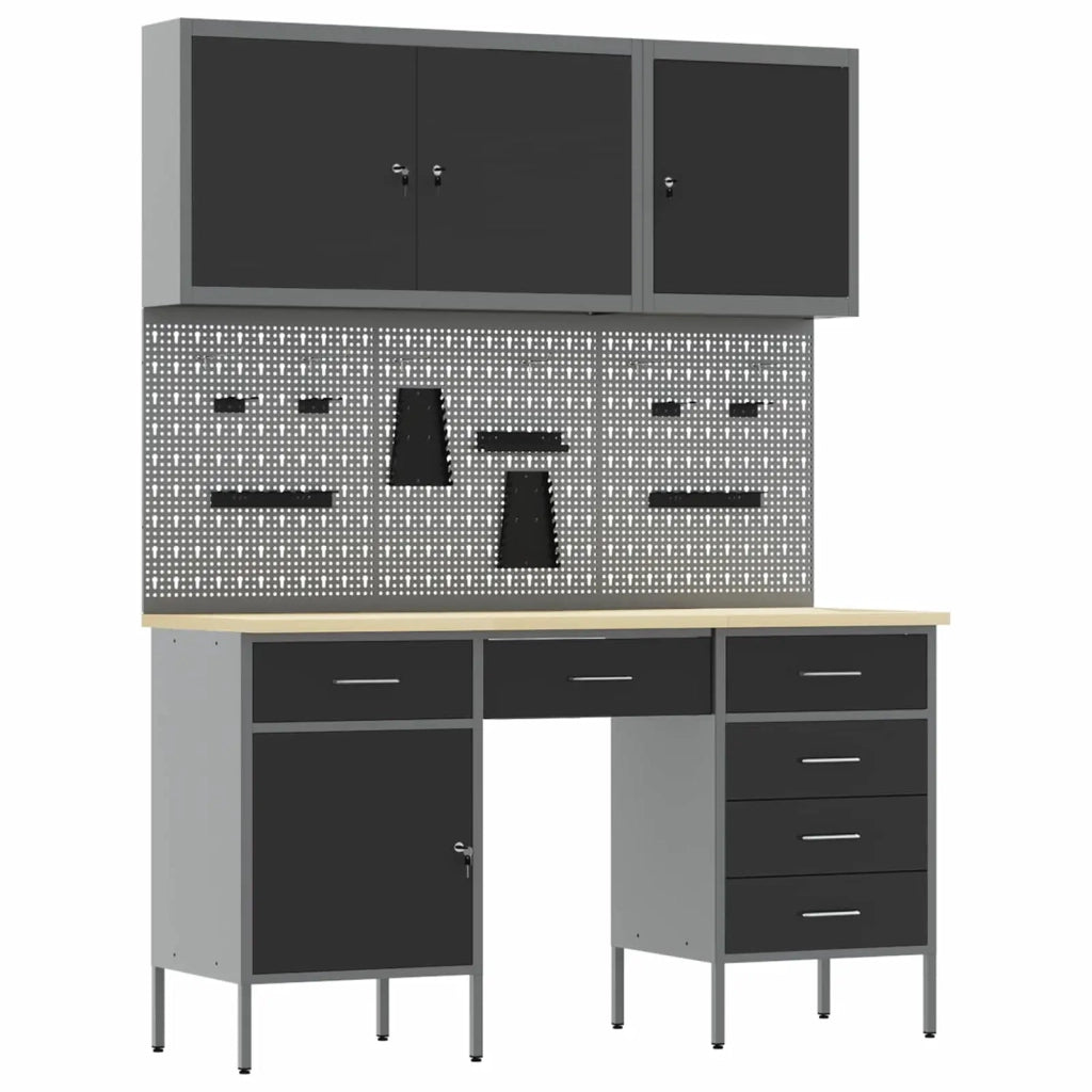 Mobile da lavoro 8 pcs Nero Legno ingegnerizzato e acciaio 3321464