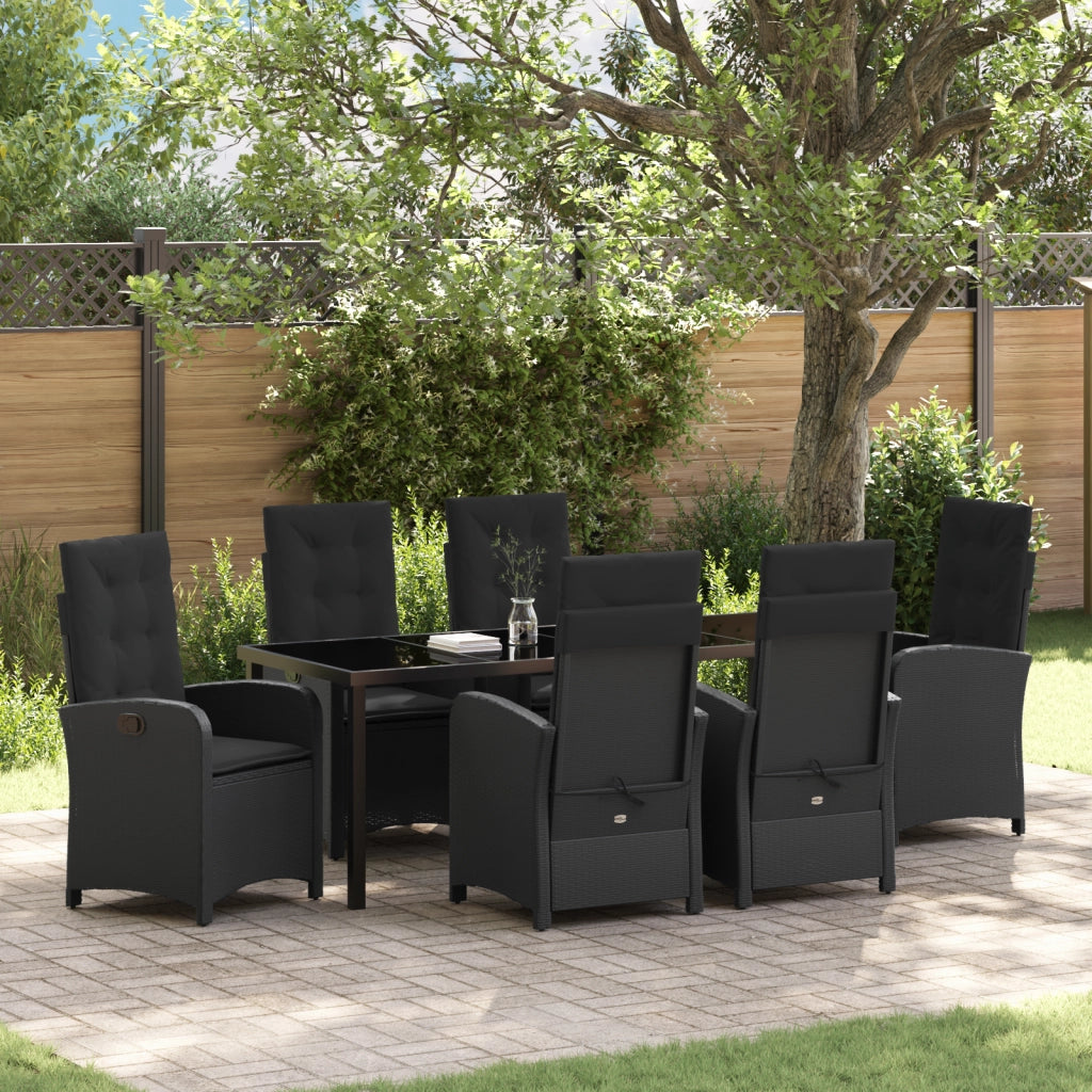 Set da Pranzo da Giardino di 7 Pezzi con Cuscini - Rattan Universale Nero