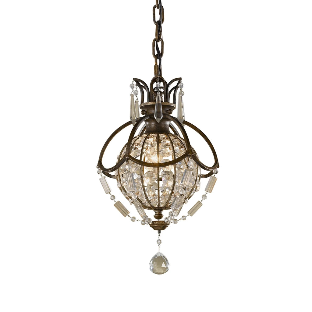 Sospensione Contemporanea Bellini Acciaio Bronzo Ossidato Cristallo 1 Luce E14