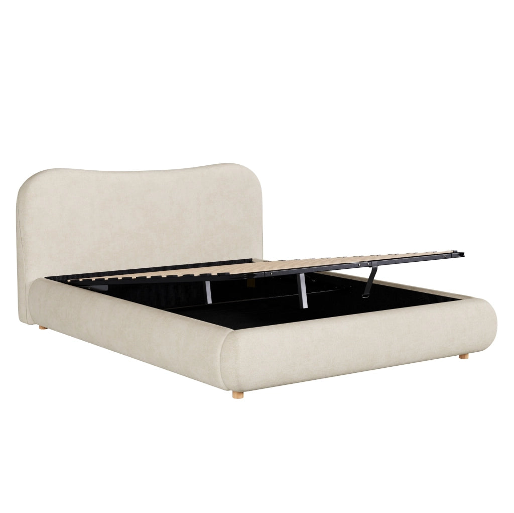Letto 160x200 cm con contenitore idraulico e rete a doghe in ciniglia beige