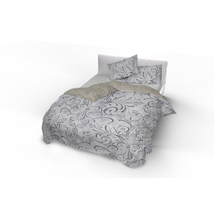 Copripiumino 1 Piazza e Mezzo con Stampa sul Sacco e Federe Doubleface Ornato Grigio