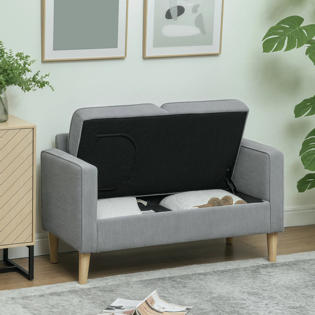 Divano 2 posti con contenitore e gambe in legno ¨C zephmum ¨C 117x63x79 cm grigio chiaro