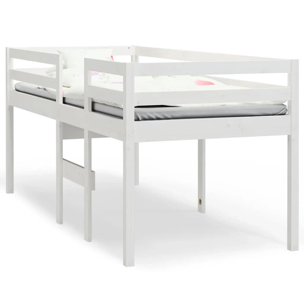 Letto a Soppalco Bianco 75x190 cm in Legno Massello di Pino 821620