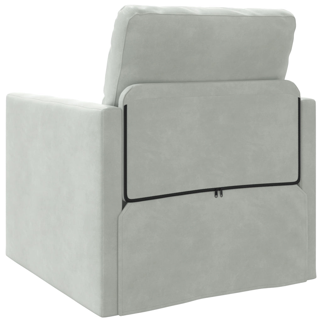 Divano a terra  Singolo Convertibile in Velluto 74x77x81 cm Grigio chiaro