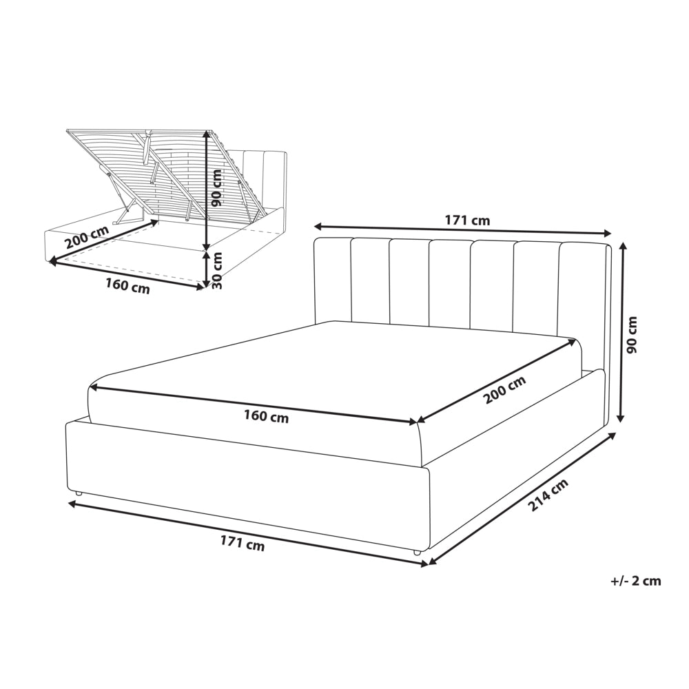 Letto contenitore Rivestimento in tessuto beige 160 x 200 cm con testiera a doghe