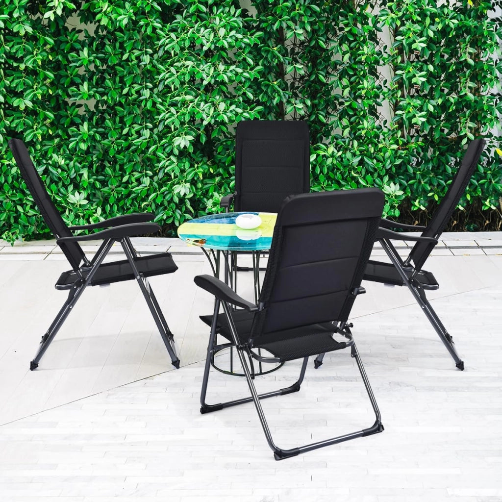 Set di 2 sedie pieghevoli per giardino, sedie con schienale regolabile, supporto ergonomico e cuscino per seduta in spugna, sedie da pranzo per patio, giardino, nero (Nero)