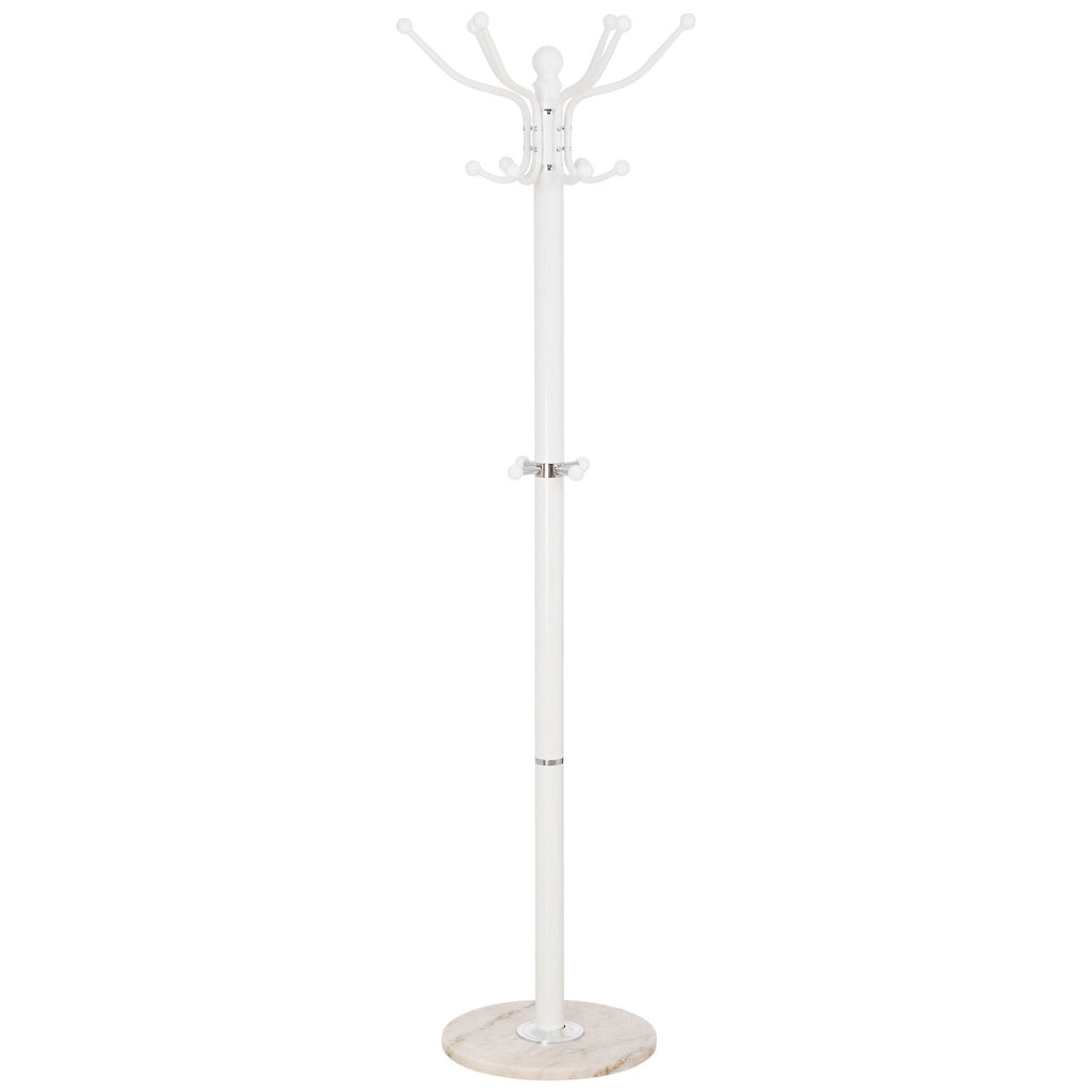 Perchero de metal blanco con paraguero y 6 ganchos D36x173h cm