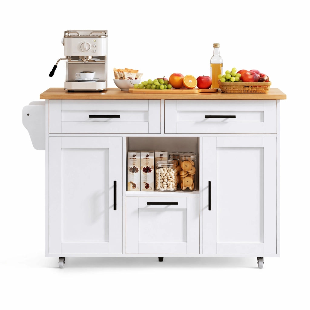Carrello da cucina con ruote girevoli 120x46(71)x90 cm; bianco; in legno ingegnerizzato