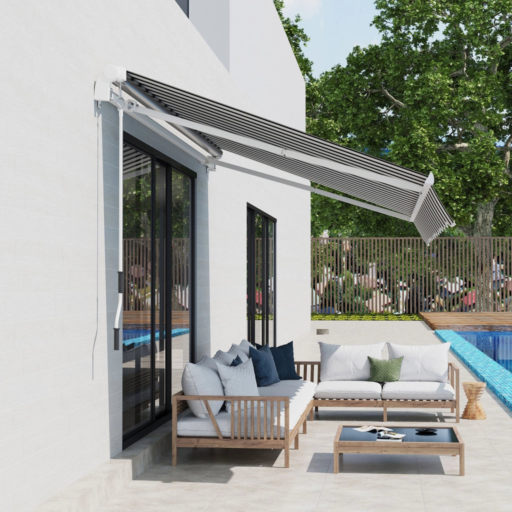 Tenda da sole retrattile a manovella ¨C zephmum ¨C blu e bianco, 395x245x350 cm