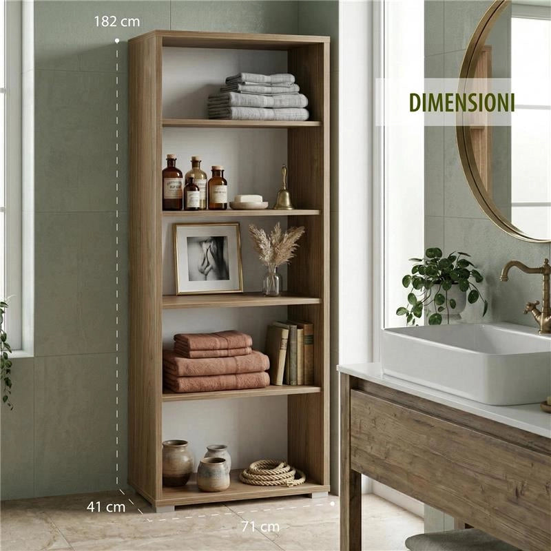 LIBRERIA A GIORNO DA ARREDO IN LEGNO CON 5 RIPIANI 182X71X41 CM COLORE NOCE