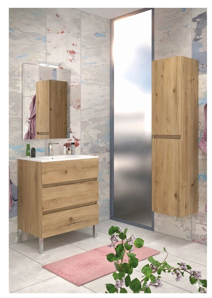 Mobile da Bagno a Terra con Lavabo 80 cm e Specchio Bali Light Rovere Miele