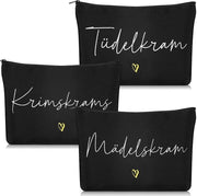 Set di 3 borse da trucco, piccole borse da toeletta nere con etichetta, portamonete da viaggio per signore e ragazze