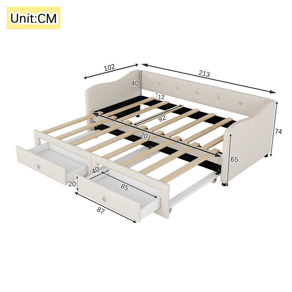 Lit Gigogne 90x200 cm - Xylo - Beige con due cassetti