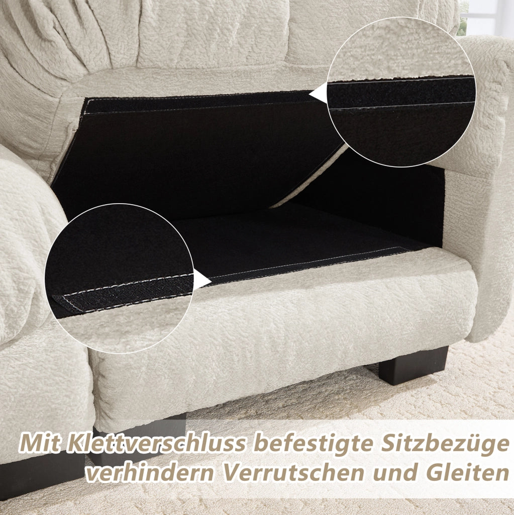 Divano modulare 3 posti 260x86x90 cm in ciniglia con cuscino mobile; kaki chiaro