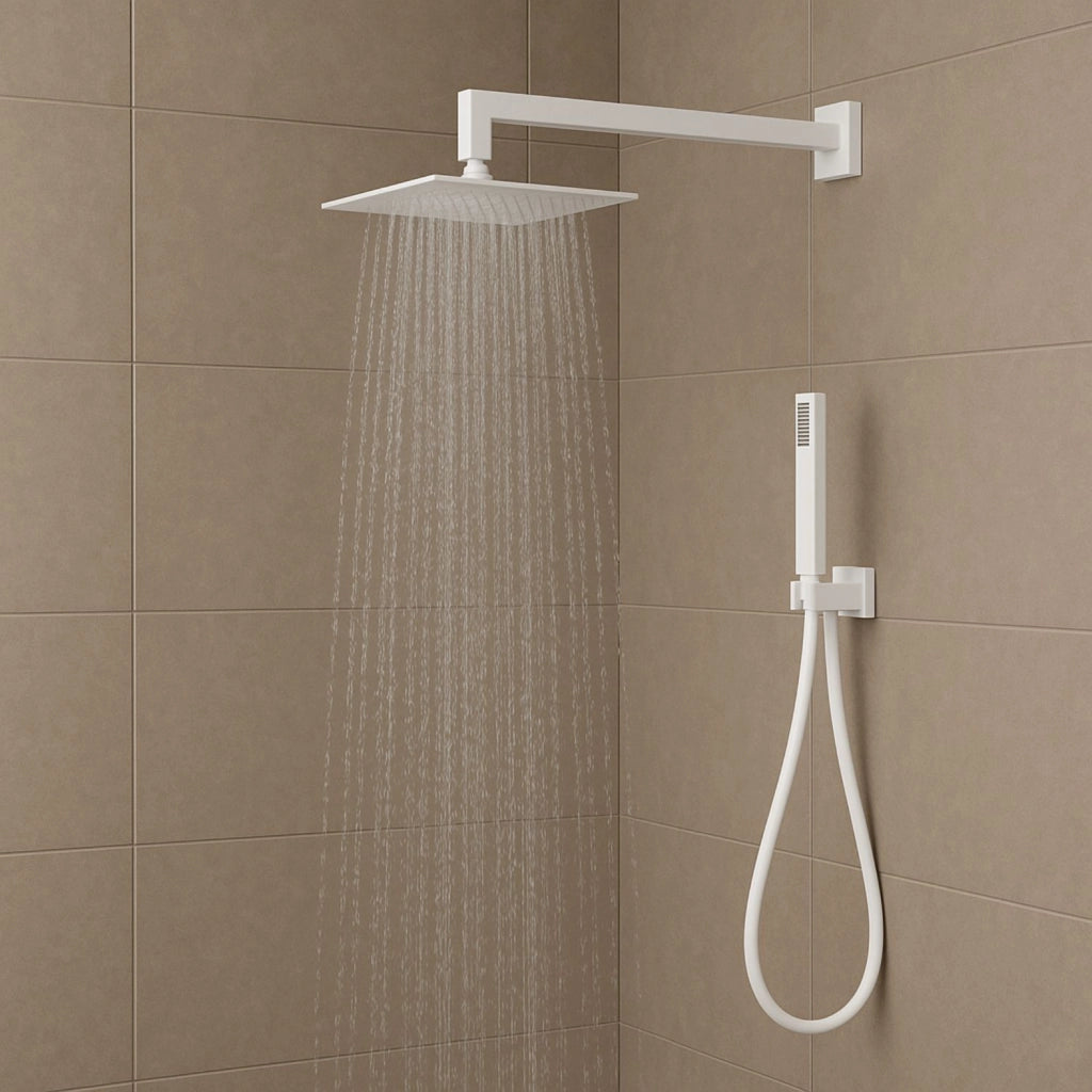 Set per doccia soffione quadro in acciaio inox 25x25 millimetri opaco *** tinta bianco, confezione 1