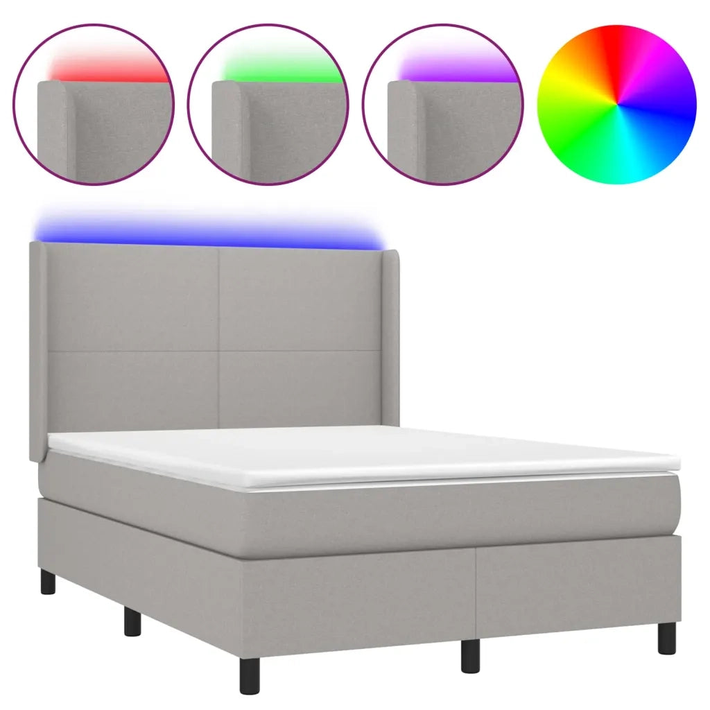 Letto a Molle Materasso e LED Grigio Chiaro 140x200 cm Tessuto 3138157