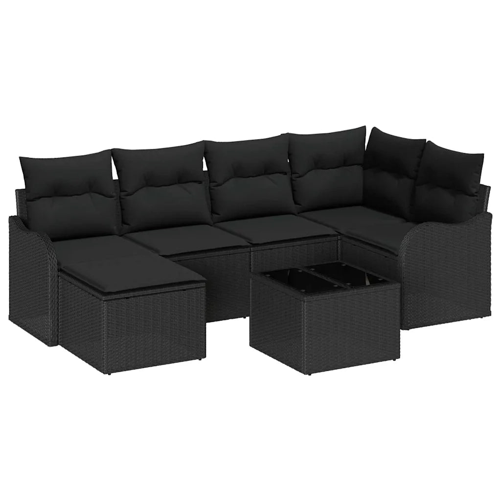 Set Divano da Giardino con cuscino 7 pcs Nero Poly Rattan 3354452