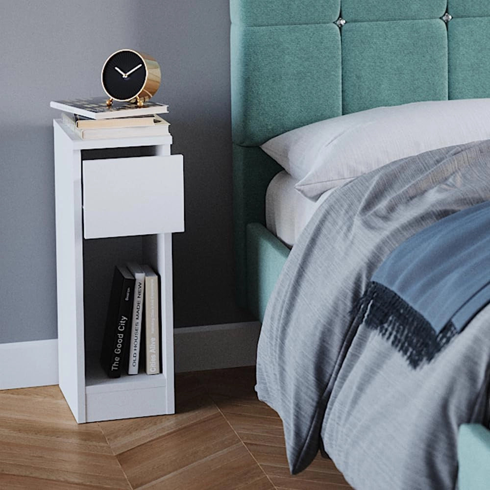 Comodini camera da letto Enton, Bianco, Set di 2, adatto per riporre libri, lampade e oggetti di uso quotidiano