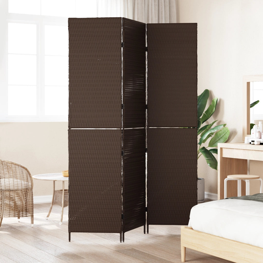 Divisore per stanze  3 pannelli pieghevoli marrone 146x180 cm in polirattan