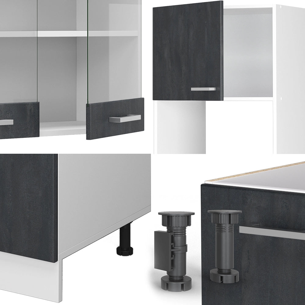Cucina angolare completa R-Line Calce nera/Bianco 247 x 237 cm PL Marmo Vicco