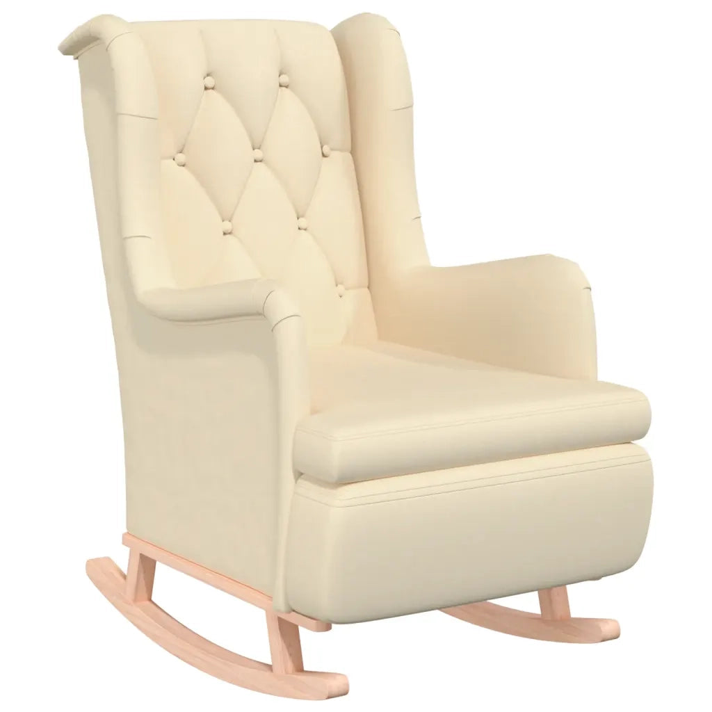 Poltrona con Gambe a Dondolo e Sgabello Crema in Tessuto 3121281