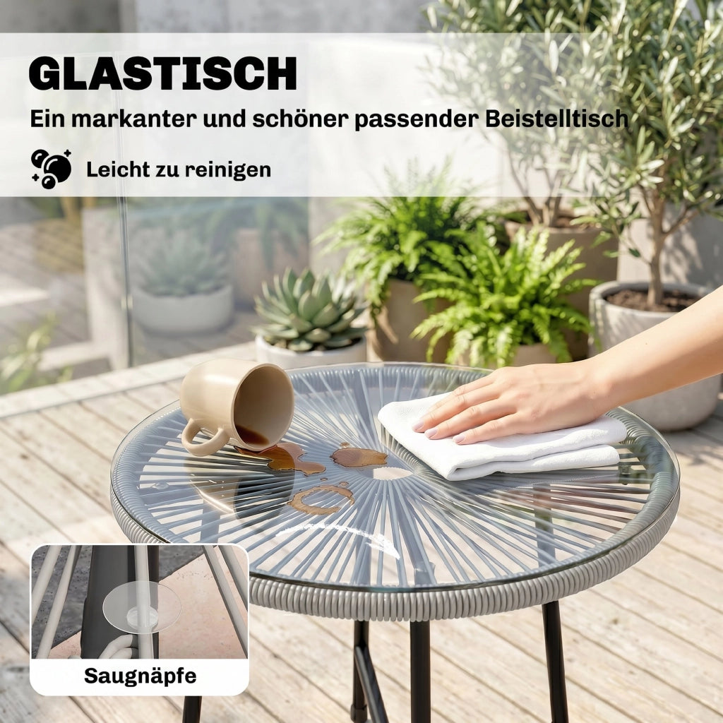Set Giardino 3 Pezzi ¨C zephmum ¨C Tavolino con 2 Sedie, Rattan, Grigio Scuro