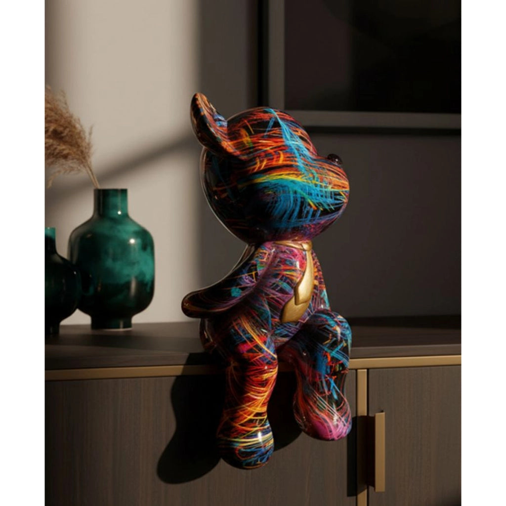 Scultura Orsetto, Multicolore, Poliresina, 10,5x12x23,5 cm