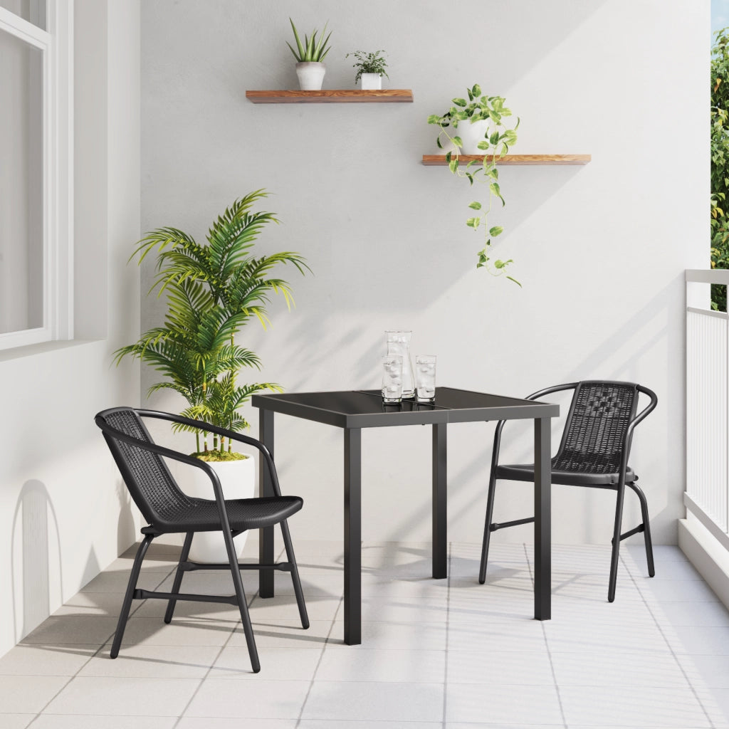 Set da pranzo da giardino 3 pezzi Rattan plastico nero