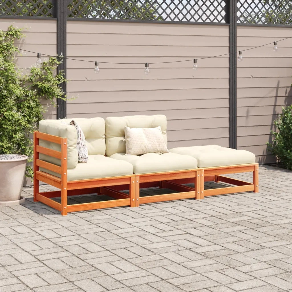 Set Divani Giardino 3 pz | Set Salotto da Giardino con Cuscini Marrone Cera Massello Pino