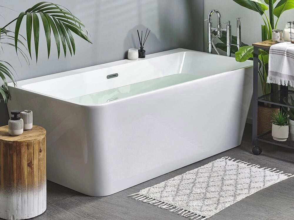 Vasca da bagno bianca in acrilico sanitario ovale singola 170 x 80 cm dal design minimalista