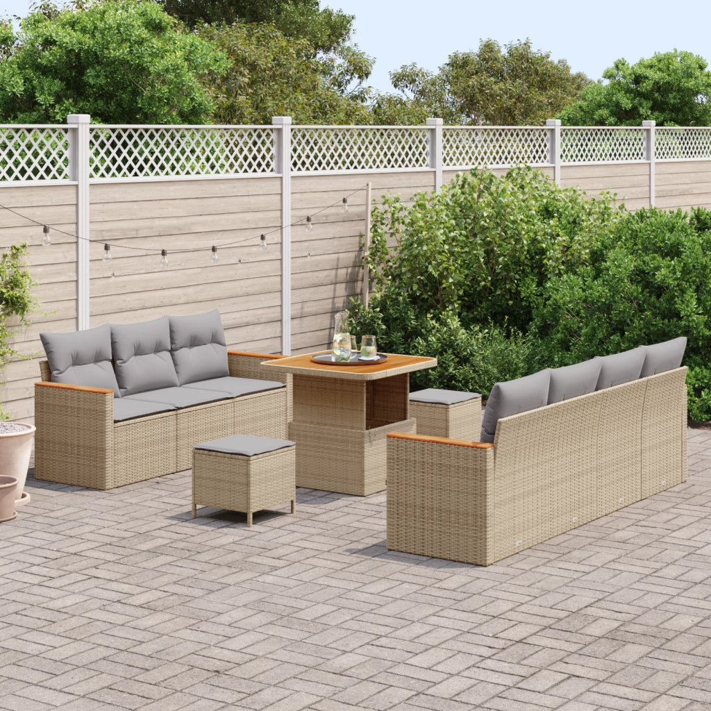 Set da Divano da Giardino  10 Pezzi con Cuscini Beige Polyrattan Acacia