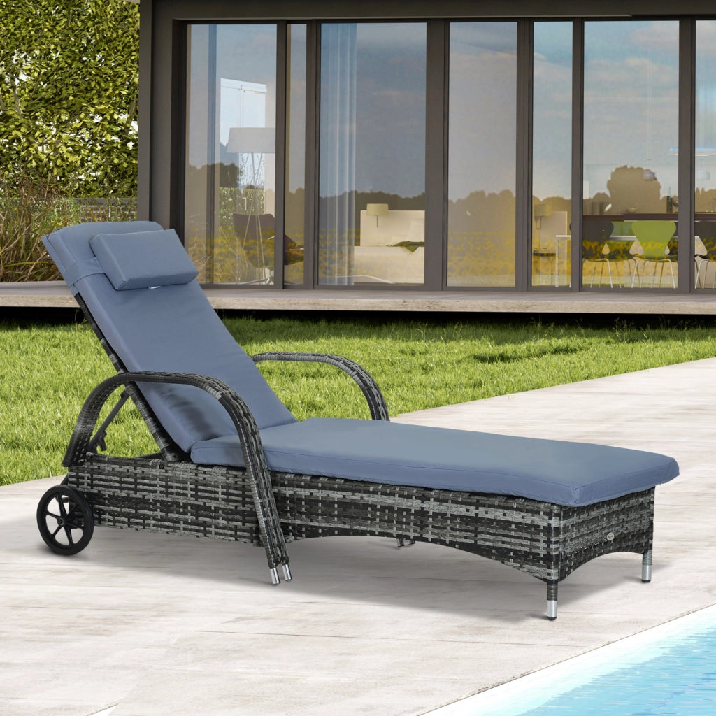 Lettino da giardino con cuscino ¨C Xylo ¨C polyrattan grigio 200x73x103 cm