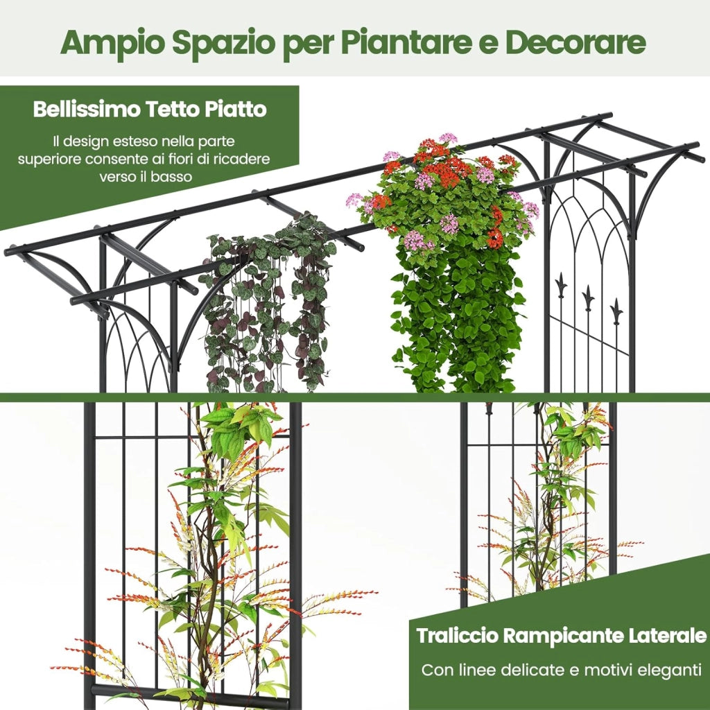 Pergolato a Arco da Giardino, Pergola da Esterno Decorativa in Metallo per Piante Rampicanti, Arco da Esterno per Feste, Matrimonio (Nero, Modello 2)