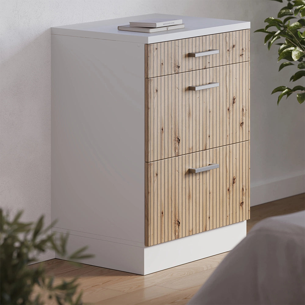 Mobile per mansarda Rion Rovere artigianale/Bianco 60 x 83.8 cm senza inclinazione con 3 cassetti Vicco