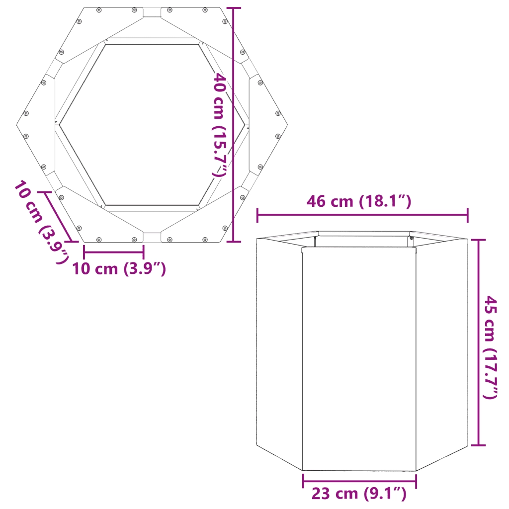 Fioriera | Cassetta per fiori | Vaso da Giardino Verde Oliva Esagono 46x40x45 cm Acciaio