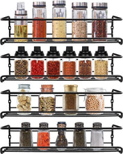 Set di 4 organizzatori per spezie da appendere alla parete - Senza perforazione - Griglia da cucina per parete nera - Dimensioni ca. 29 x 66 x 64 cm