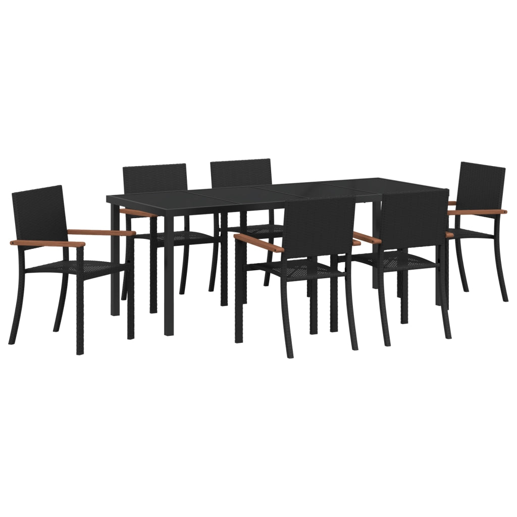 Set da pranzo da giardino da 7 pezzi in polyrattan nero