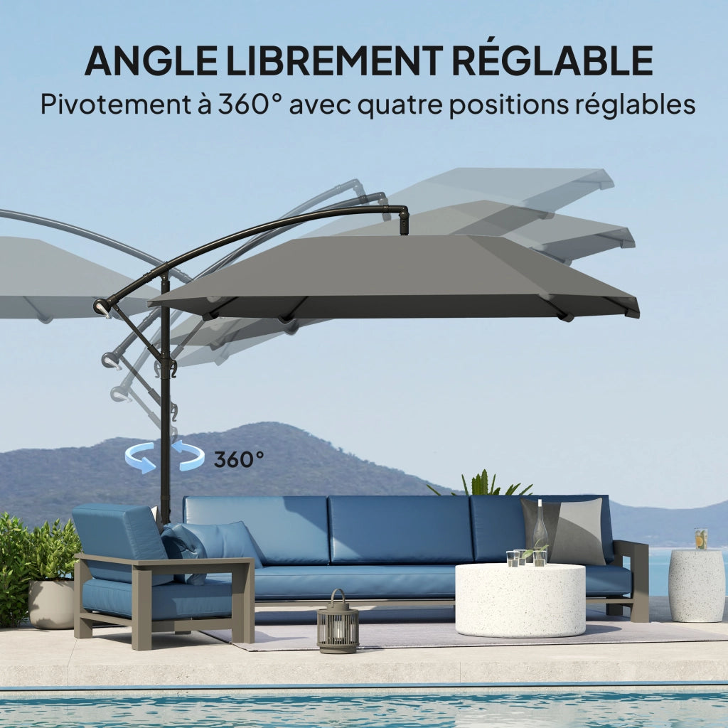 Ombrellone da Giardino Inclinabile 3m ¨C zephmum ¨C Grigio Fondo Base Manovella