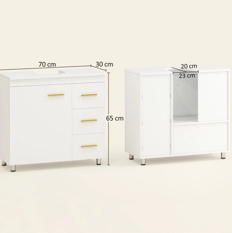 Mobile sottolavabo ULEVR 70x30x65 cm con 3 cassetti e vano a due livelli, bianco
