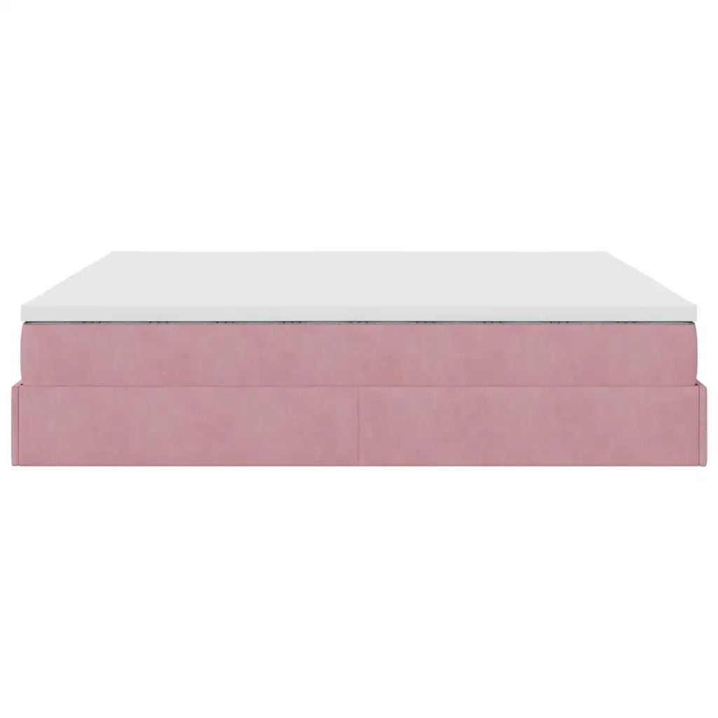 Struttura Letto Pouf con Materasso Rosa 160x200 cm in Velluto 3311200