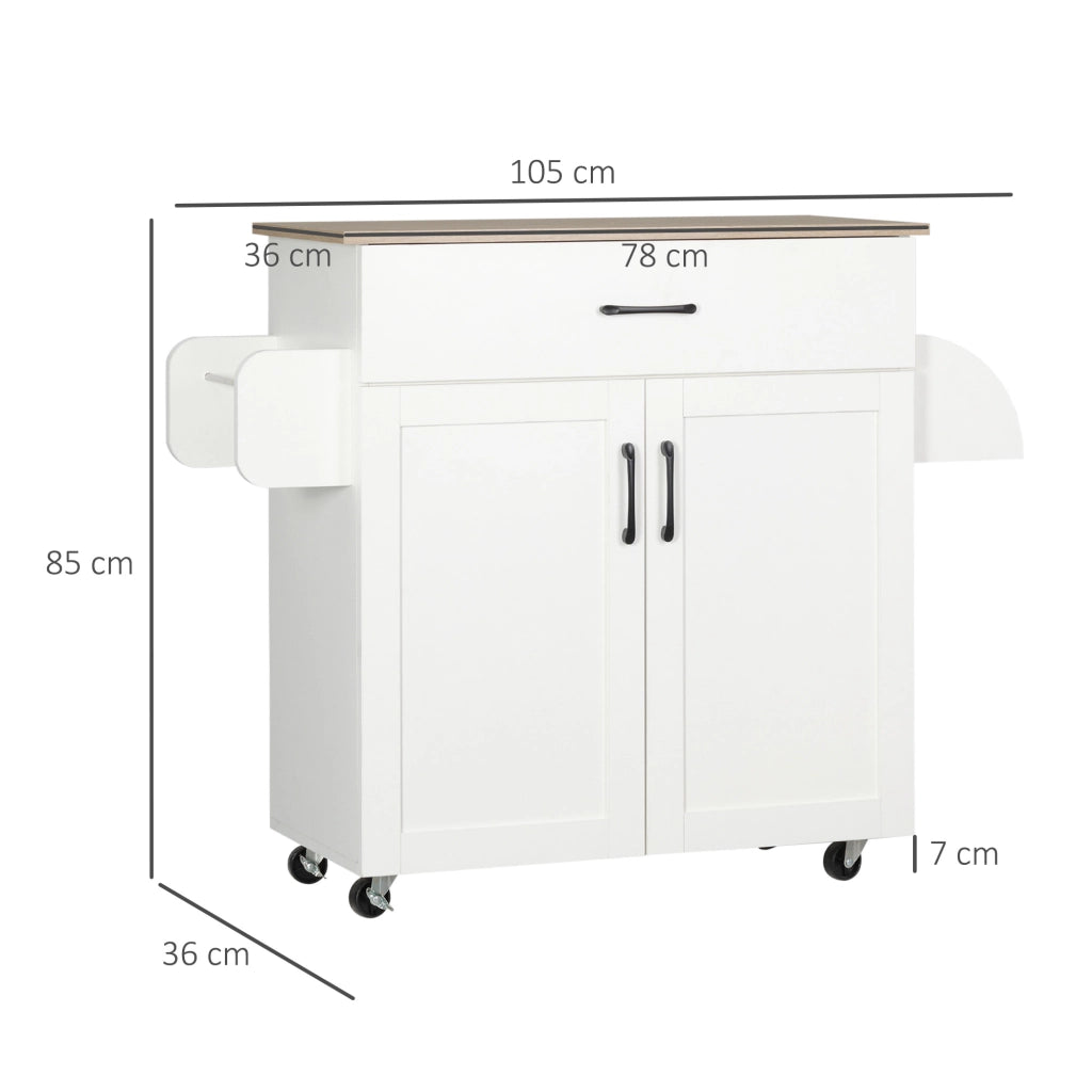 Carrello da Cucina con Cassetto, Ante, Appendiabiti e Spice Rack ¨C Zephmum ¨C Bianco 105x36x85 cm