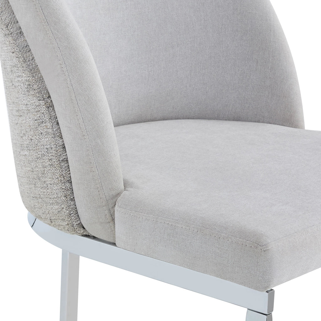 Set di 2 sedie da pranzo in Chenille grigio e metallo argentato, design moderno