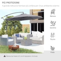 Ombrellone da Giardino 3x2.5 m a Braccio e Inclinabile con Manovella, in Acciaio e Poliestere Grigio